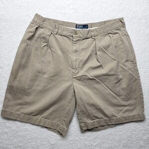 Polo Ralph Lauren Men's Pleated Chino‎ Shorts Khaki Size 38 Cotton Classicwear